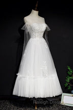 White Lace A-Line Tea Length Prom Dresses