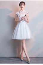 White Lace And Tulle High Neckline Short Graduation Dresses, Lovely White Short Homecoming Dress