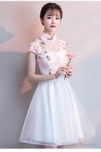 White Lace And Tulle High Neckline Short Graduation Dress Lovely White Short Prom Dress
