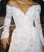 White Lace Bridal Dresses, Long Sleeves Mini Wedding Gown,