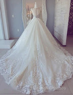 White Lace Long Sleeve Ball Gown Prom Dresses Wedding Dresses