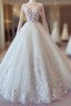 White Lace Long Sleeve Ball Gown Prom Dress Wedding Dress