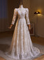 White Lace Long Sleeve V Neck Wedding Dress