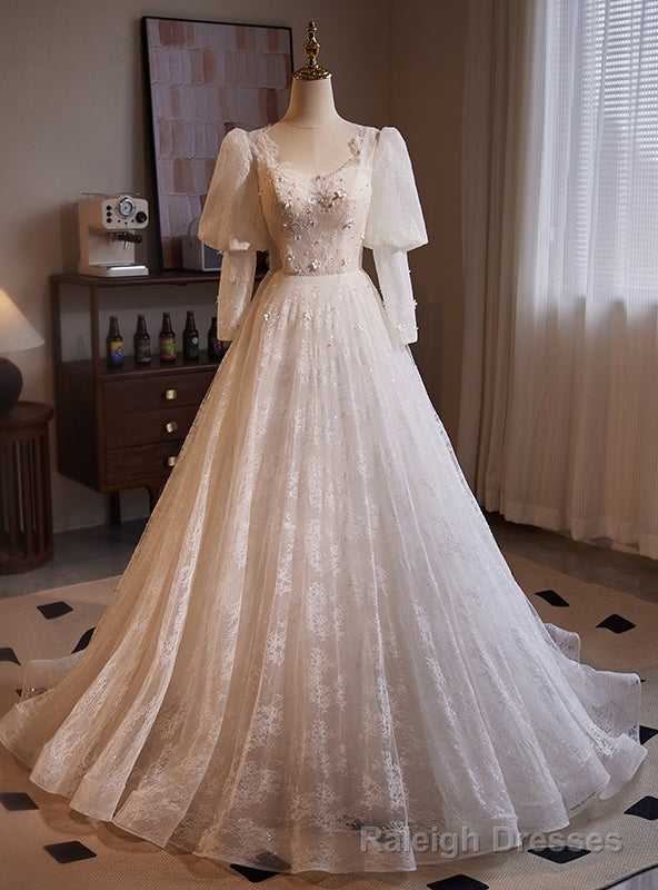 White Lace Long Sleeve Wedding Dress Main image