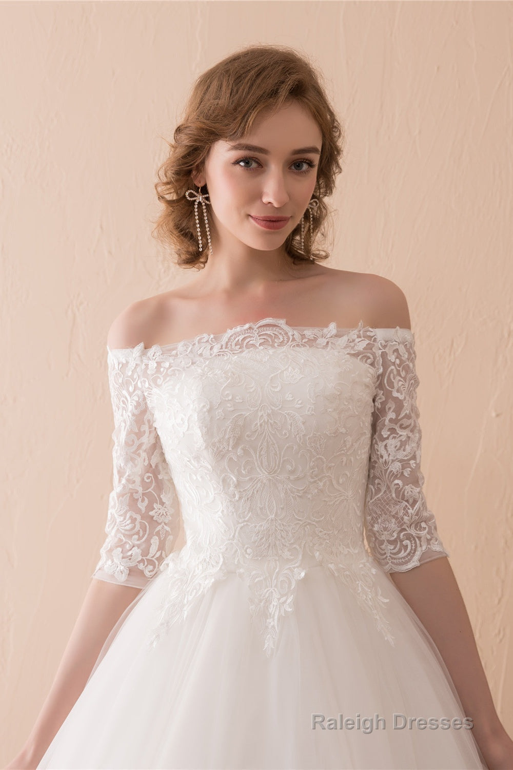 White Lace Long Sleeves Off Shoulder Strapless A Line Floor Length Wedding Dresses