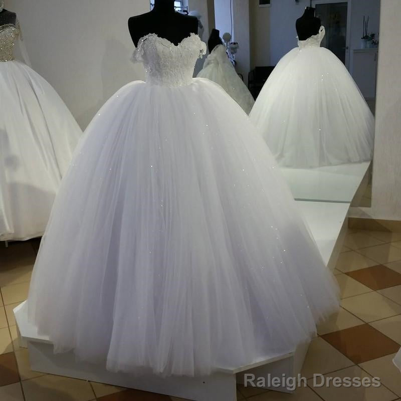 White Lace Off Shoulder Tulle Wedding Dress Ball Gown Main image