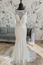 White Lace Open Back Mermaid Long Wedding Dresses Beautiful