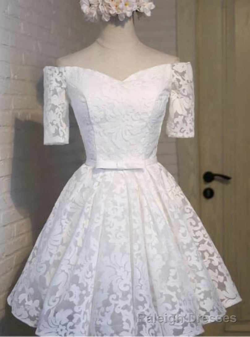 White Lace Short Sleeve Homecoming Dress Main image