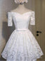 White Lace Short Sleeve Homecoming Dress