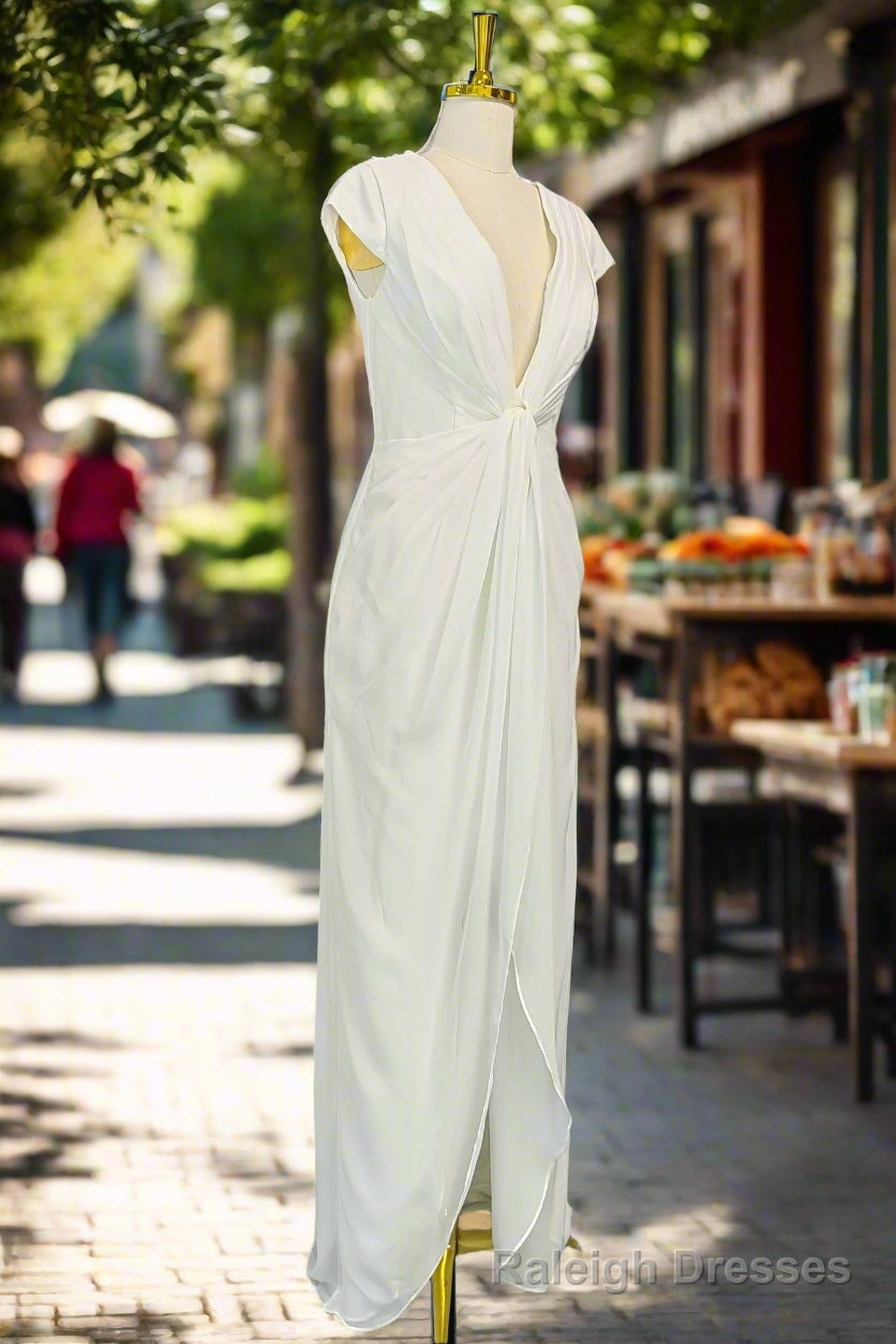 White Long Prom Dresses Unique Deep V Chiffon Prom Dresses