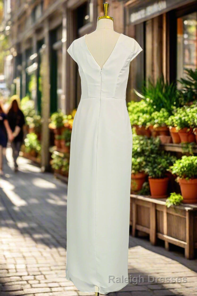 White Long Prom Dresses Unique Deep V Chiffon Prom Dresses