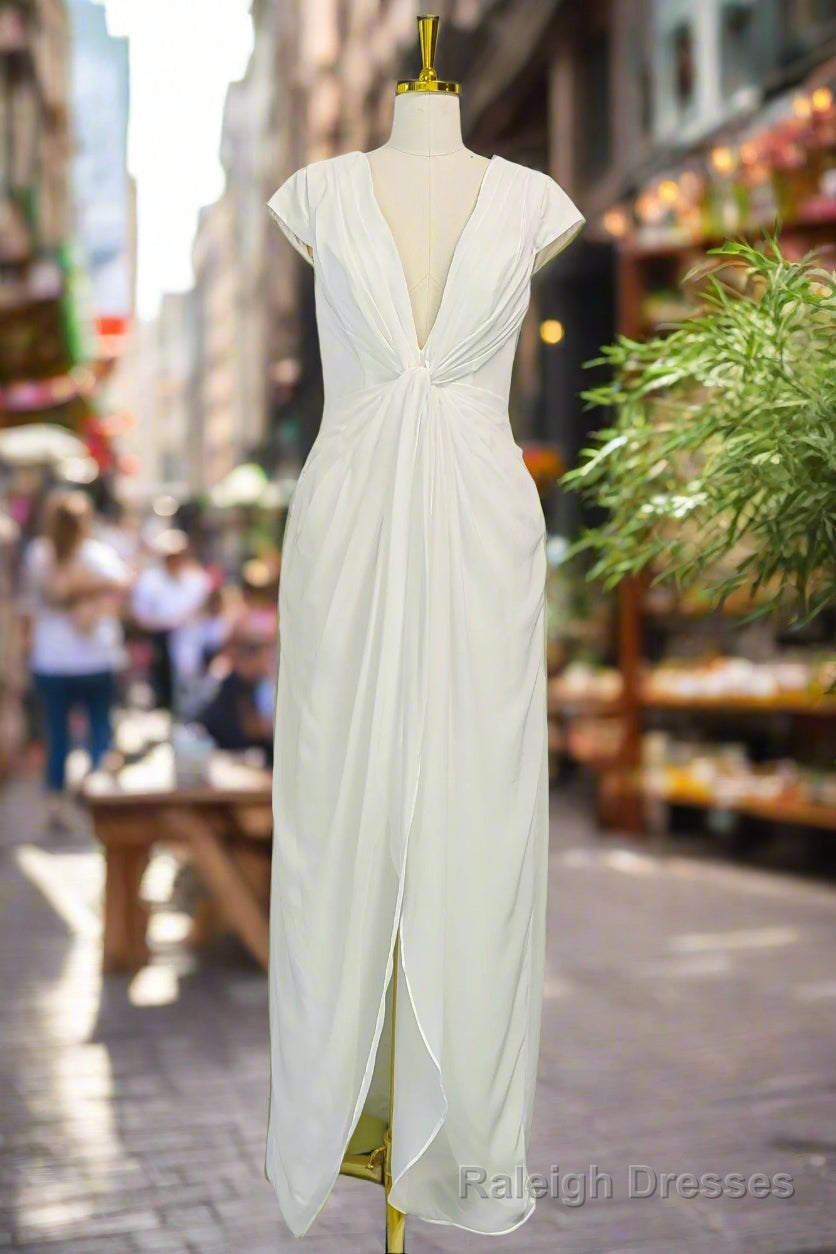 White Long Prom Dresses Unique Deep V Chiffon Prom Dresses