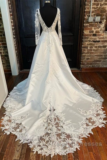 White Long Sleeve A-Line Wedding Dresses Secondary image