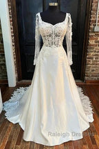 White Long Sleeve A-Line Wedding Dress