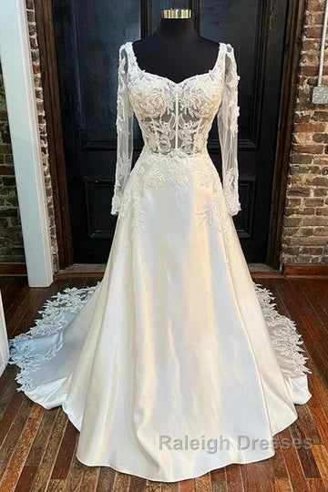 White Long Sleeve A-Line Wedding Dress