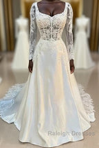 White Long Sleeve A-Line Wedding Dresses