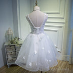 White Lovely Tulle With Lace Princess Cute Sweetheartt Short Party Dress, White Short Prom Dresses