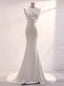 White Mermaid Backless Pleats Wedding Dress