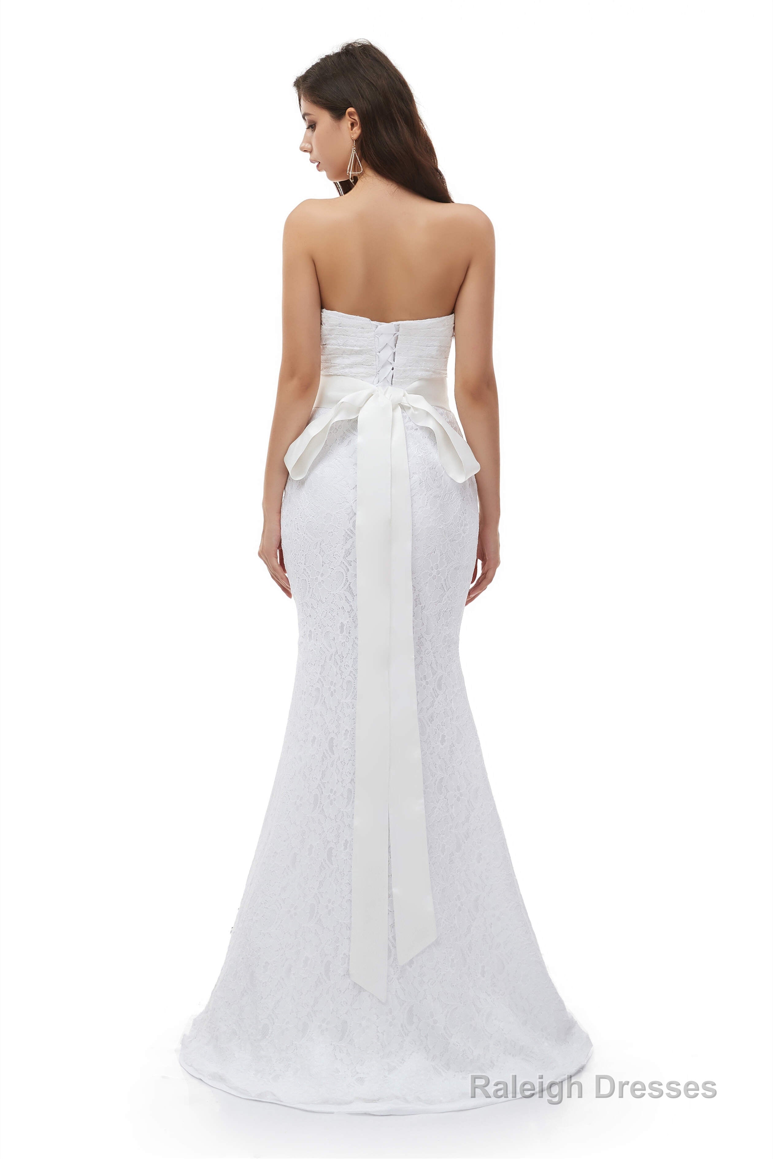 White Mermaid Lace Sweetheart Pleats Belt Wedding Dresses