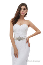 White Mermaid Lace Sweetheart Pleats Belt Wedding Dresses