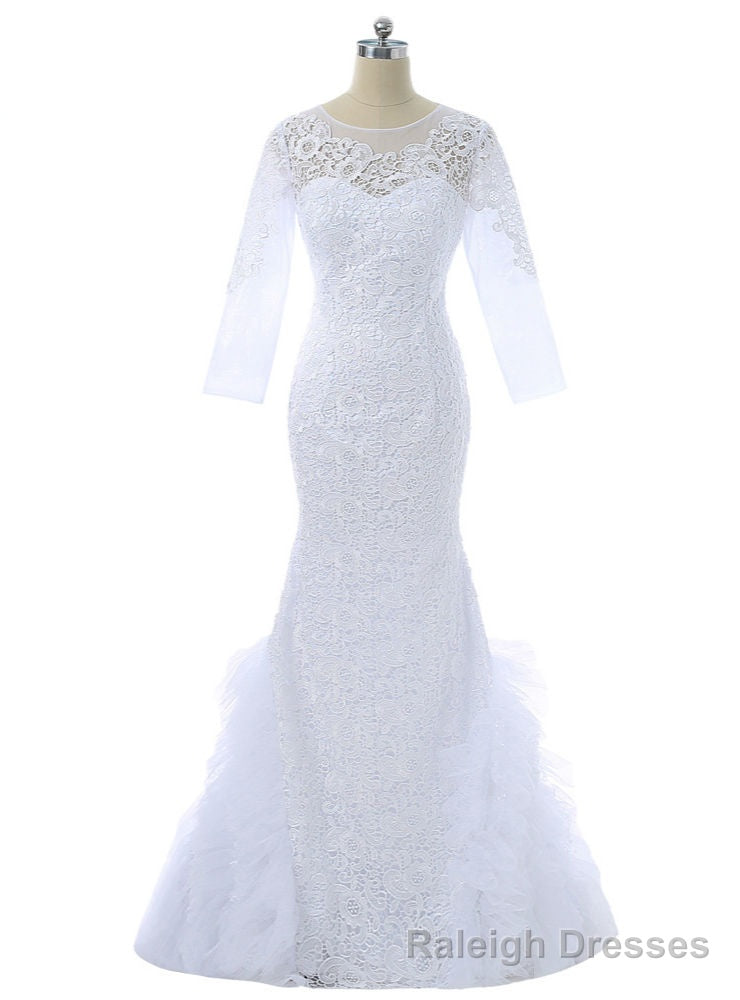 White Mermaid Long Sleeves Lace Long Dresses Mother Of The Bride Dresses