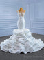 White Mermaid Pleats Appliques Beading Wedding Dress