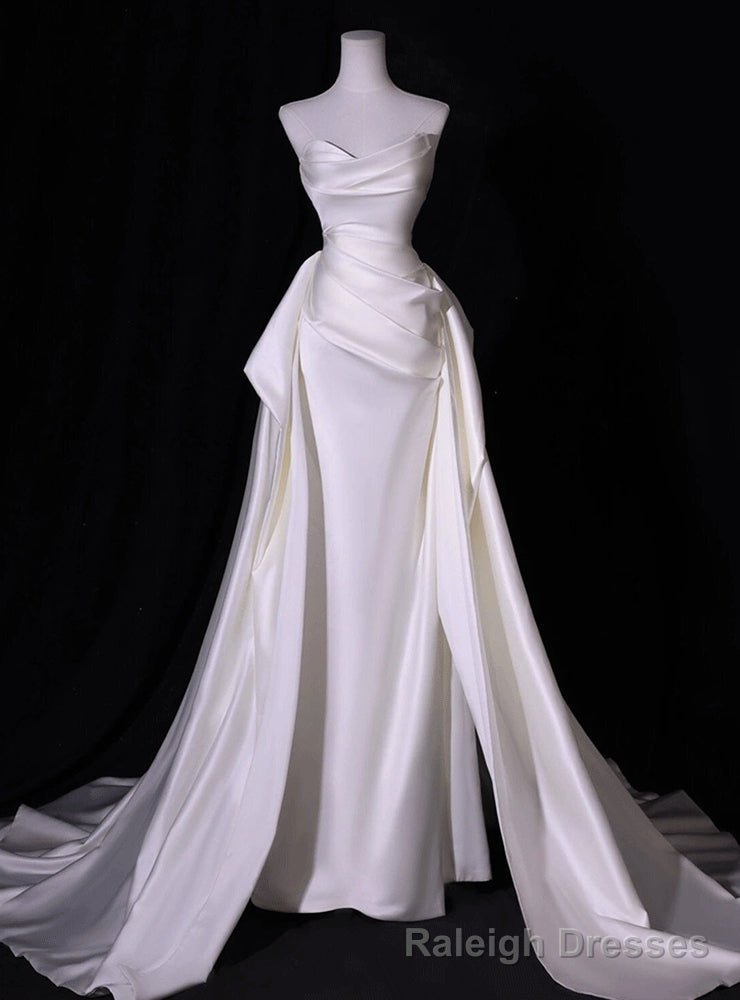 White Mermaid Satin Pleats Wedding Dress Main image
