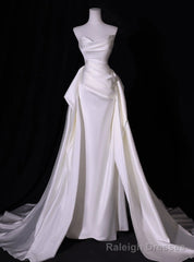 White Mermaid Satin Pleats Wedding Dress