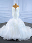 White Mermaid Satin Tulle Long Sleeve Wedding Dress