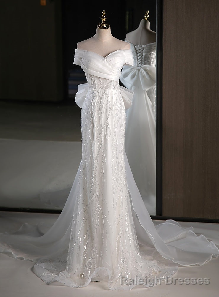 White Mermaid Sequins Appliques Off the Shoulder Wedding Dres