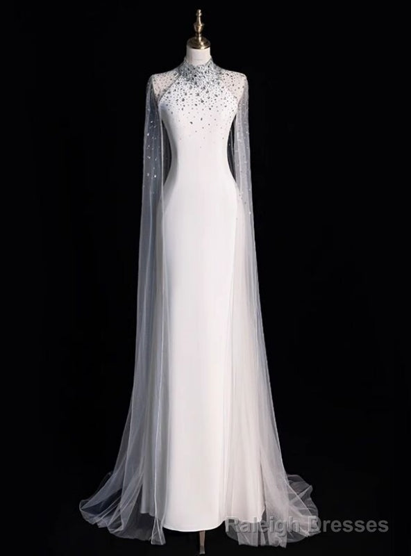 White Mermaid Tulle Crystal Wedding Dress Main image