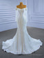 White Mermaid Tulle Long Sleeve Pearls Beading Wedding Dress