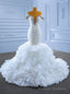 White Mermaid Tulle Off the Shoulder Crystal Wedding Dress