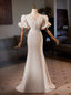White Mermaid V Neck Short Sleeve Wedding Dress