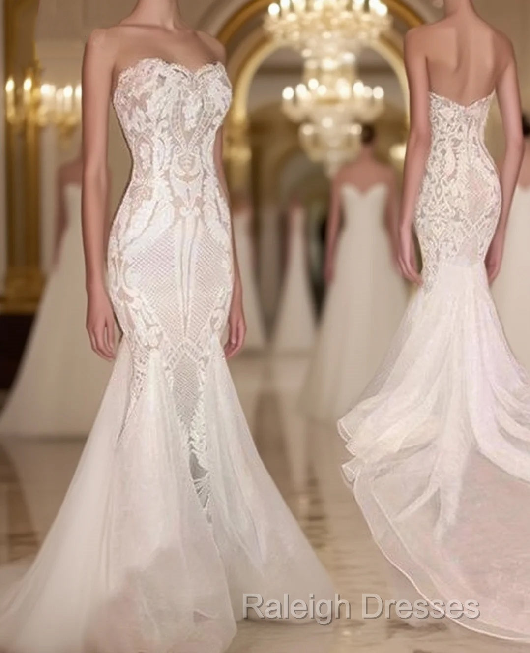 White Mermaid Wedding Dress With Appliques Tulle Ruffles Bridal Gowns Prom Dresses Main image