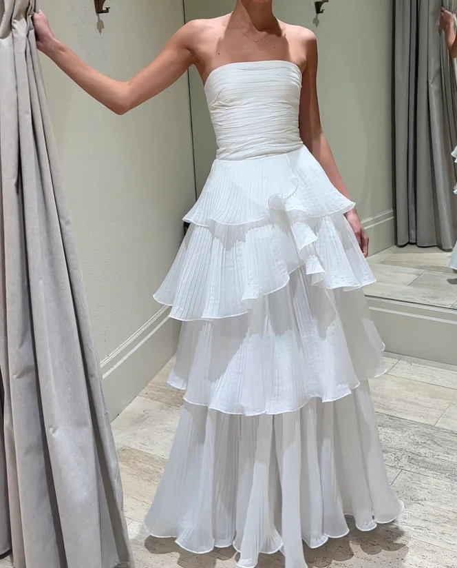 White Multi-Layer Prom Dress Long White Prom Gowns