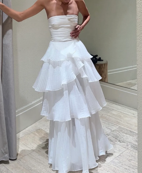 White Multi-Layer Prom Dress Long White Prom Gowns