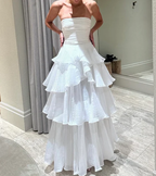White Multi-Layer Prom Dress Long White Prom Gowns