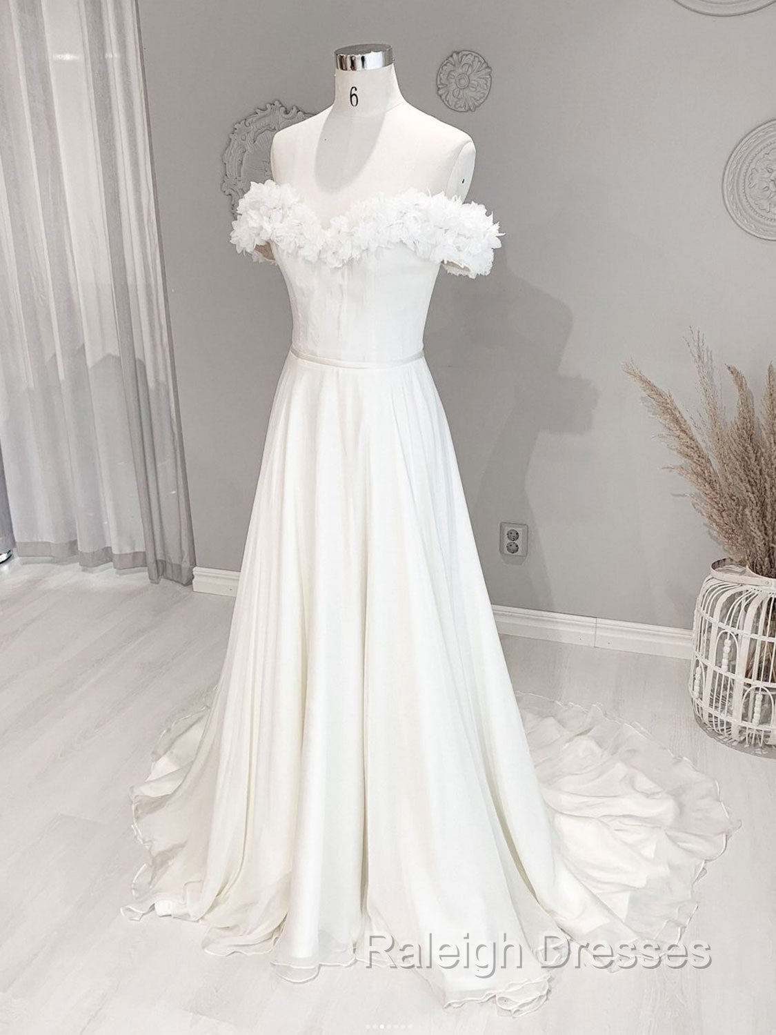 White Off Shoulder Chiffon Long Prom Dress, White Evening Dress