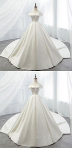 White Off Shoulder Satin Long Prom Dresses White Prom Dresses White Wedding Dresses White Prom Dresses