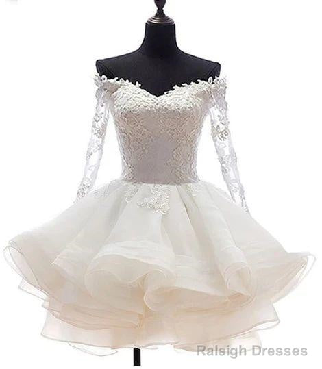 White Off Shoulder Short Organza With Lace Top Graduation Dress, Short Wedding Party Dress Secondary image