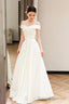 White Off Shoulder Simple Satin Wedding Party Dress, White Long Prom Dress