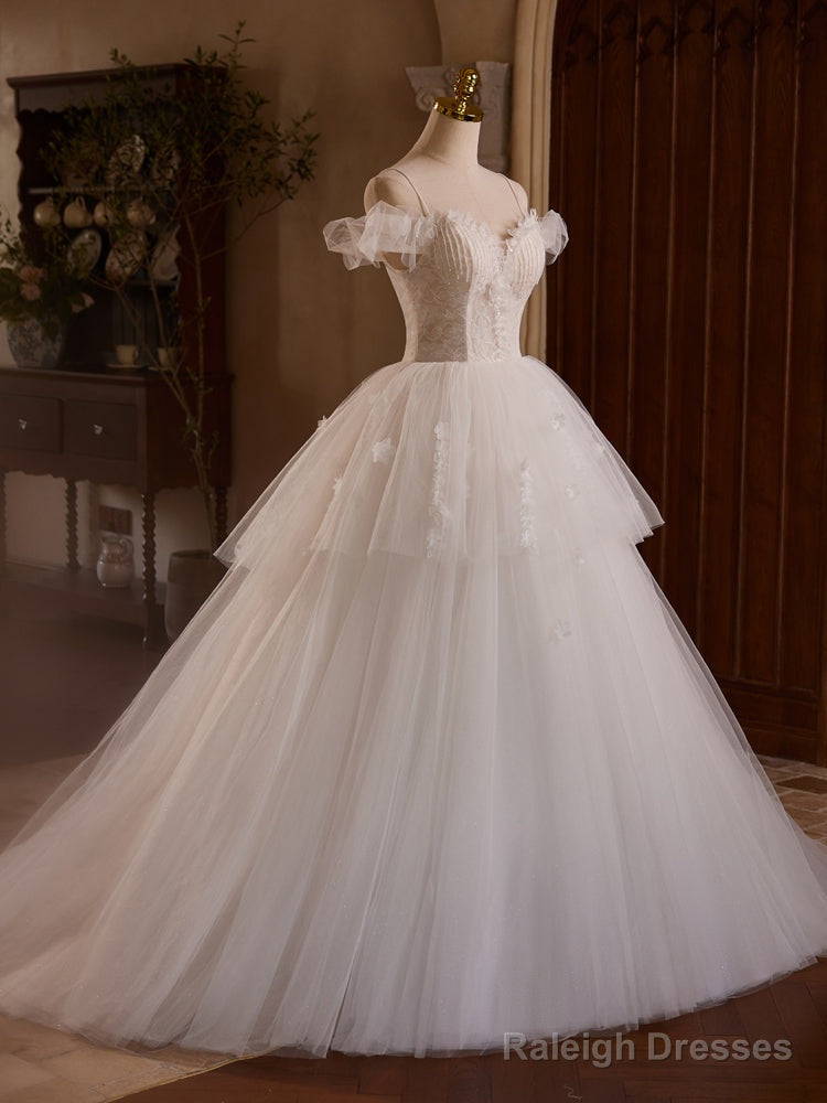 White Off Shoulder Tulle Lace Long Prom Dresses White Long Wedding Dresses