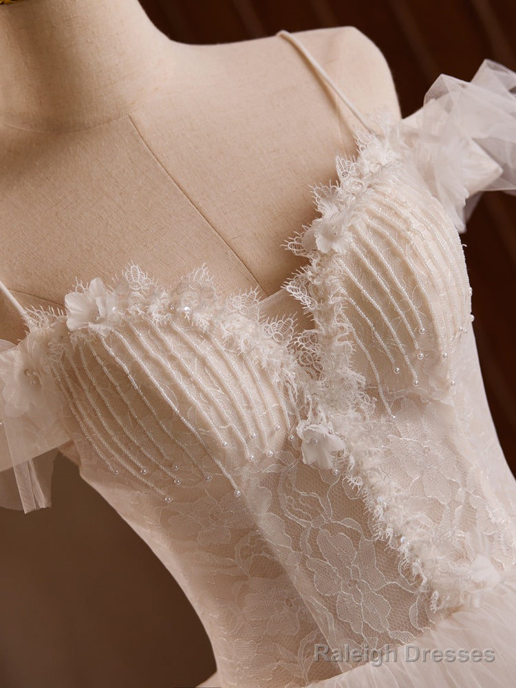 White Off Shoulder Tulle Lace Long Prom Dress, White Long Wedding Dress