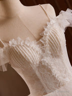 White Off Shoulder Tulle Lace Long Prom Dresses White Long Wedding Dresses