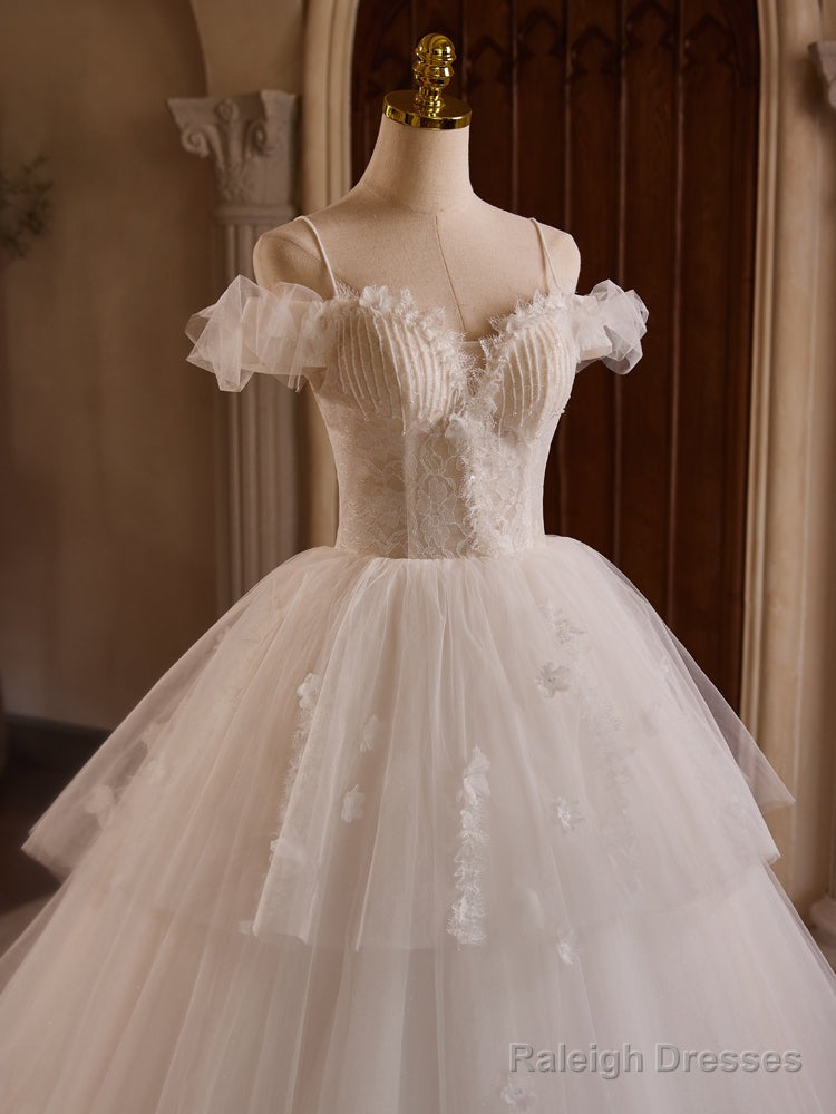 White Off Shoulder Tulle Lace Long Prom Dresses White Long Wedding Dresses