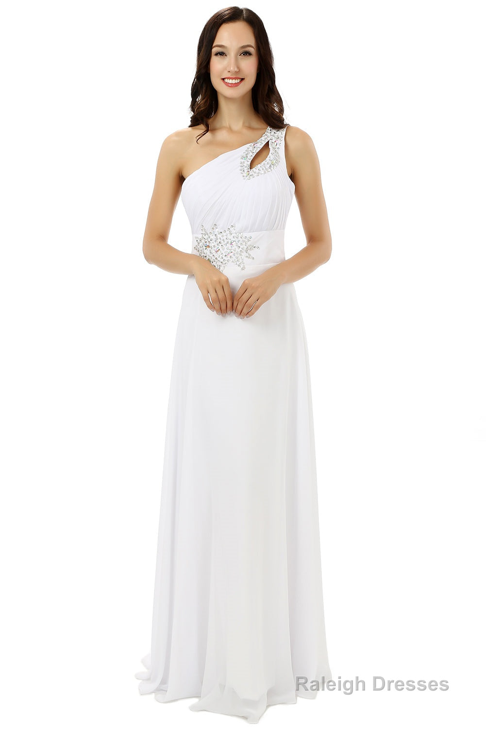 White One Shoulder Chiffon Pleats Beading Bridesmaid Dresses Main image