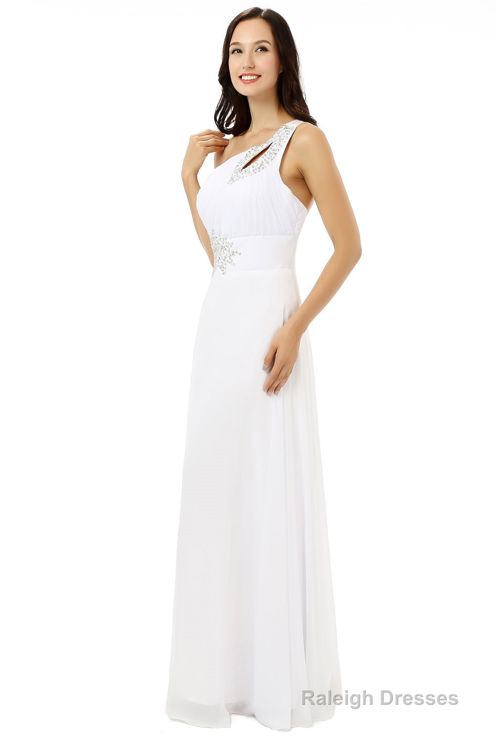 White One Shoulder Chiffon Pleats Beading Bridesmaid Dresses Secondary image