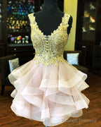White Organza Ruffles Dresses With Gold Lace