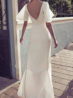 White Prom Dresses Half Sleeve Prom Dresses V Neck Prom Dresses